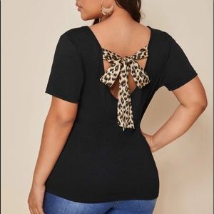 Jersey Short sleeve top with leopard tie in back!